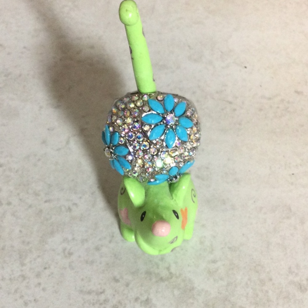 Turquoise flowers in rhinestones expandable silver ring